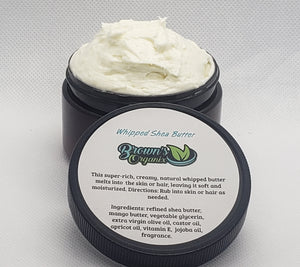 body butter is made in small batches to insure that we provide a quality product. Brown's Organix butter is a luxuriously rich and creamy product that is rejuvenating and beneficial for all skin types and natural hair styles.     This rich and creamy all natural whipped shea butter melts into the hair or skin, leaving it soft and moisturized.