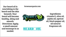 Load image into Gallery viewer, Brown&#39;s Organix beard oil is natural and nourishing to the beard and skin.  Provides luster, health, and shine while softening the beard.
